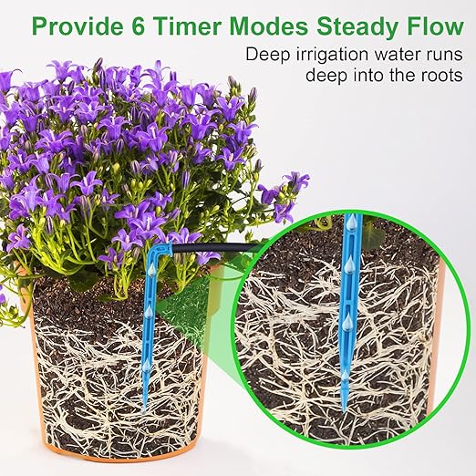 Solar Automatic Drip Irrigation Kit System, YaNovate Solar Auto Watering Gardening System for 10 Potted Plants with Anti-Siphoning Device & 6 Timer Modes for Outdoor