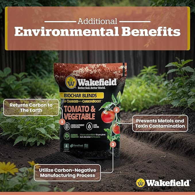 Wakefield - Premium Biochar Blend - Organic Potting Soil with Humic Acid for Vegetables - Enhanced Organic Soil Mix with CarbonBoost for Vegetables,Tomatoes and Gardens - 4 quarts