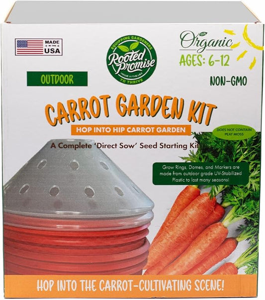 Kids Outdoor Carrot Garden Kit - Complete Kit for Growing Your Own Carrots from Seeds with Grow Rings and Greenhouse Germination Domes, Non-GMO Seeds, BPA-Free