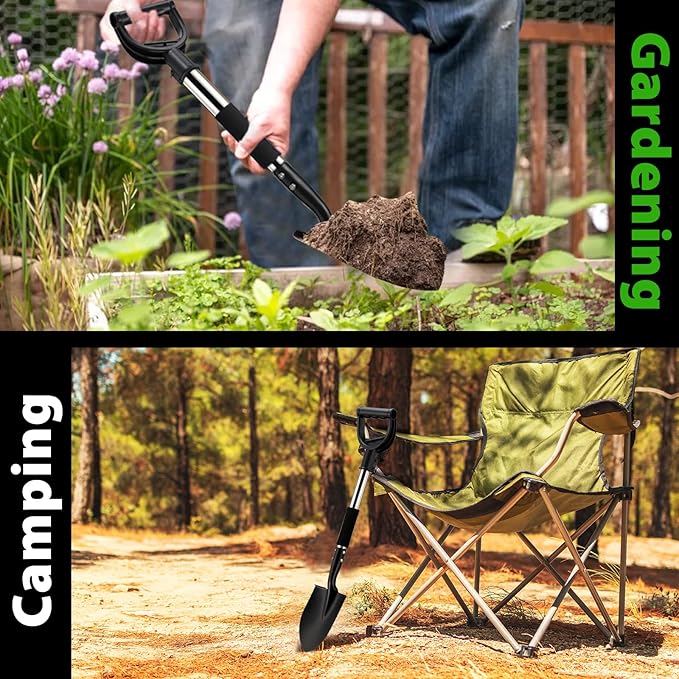 Shovel, Shovels for Digging Gardening, 31” Small Shovel for Camping, Off Road, Garden Spade Shovel with Round Point Blade, D-Handle, Comfort Grip, Metal Shovel Heavy Duty, Rust-Proof, Lightweight