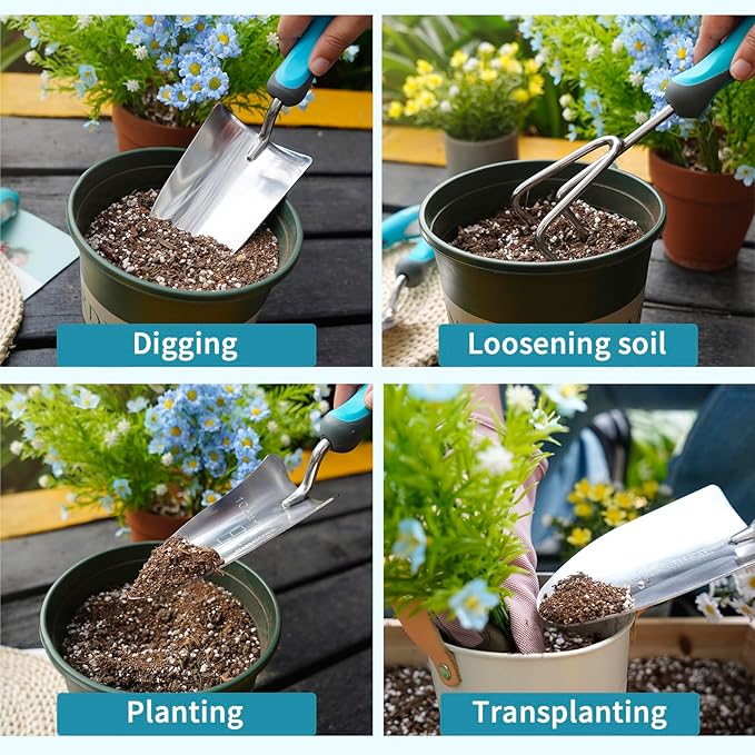 Garden Tools Set for Gardening- 3Pcs Hand Tools Stainless Steel Garden Tool Included Trowel Transplanting Shovel for Digging for Men and Women - CYRUS