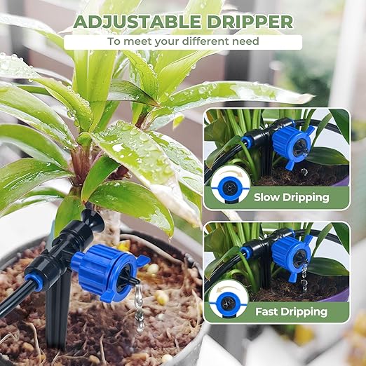 HIRALIY Automatic Plant Waterer Indoor with Pressure Compensating Drippers, Automatic Potted Plant Watering USB and Battery Powered, Ideal Vacation Watering System (Not Included Water Container)