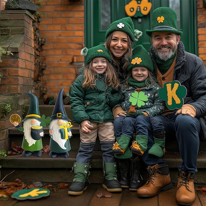 HONGLAND St. Patricks Day Decorations Outdoor Green Gnomes, Metal Gnomes Figurine Irish Leprechaun St Patricks Day Decor, Luck Shamrock Gnome for Home Outside Garden Lawn Party Yard Patio (14 INCH)