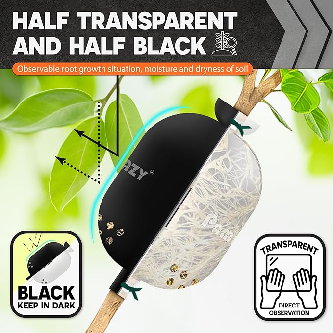 [Upgraded] 9Pcs Tree Root Growing Box with Drain Holes, Half Transparent Plant Rooting Propagation Ball & Metal Core Twist Ties, for Fast Propagation Plants (Size M)