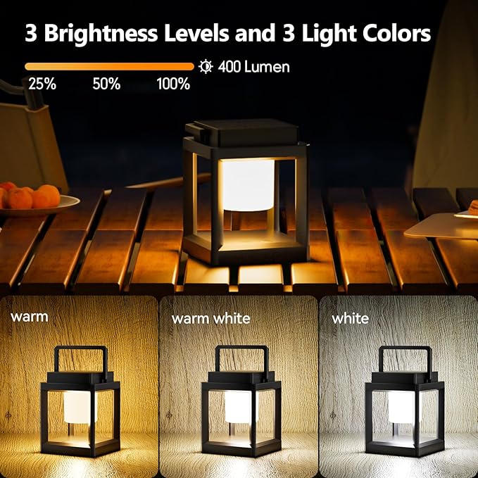 XZAI Solar Lantern Outdoor LED Table Lamp – Rechargeable, Waterproof, Portable, Touch Control for Patio, Camping, Power Outages – Decorative Hanging Solar Light for Outdoors