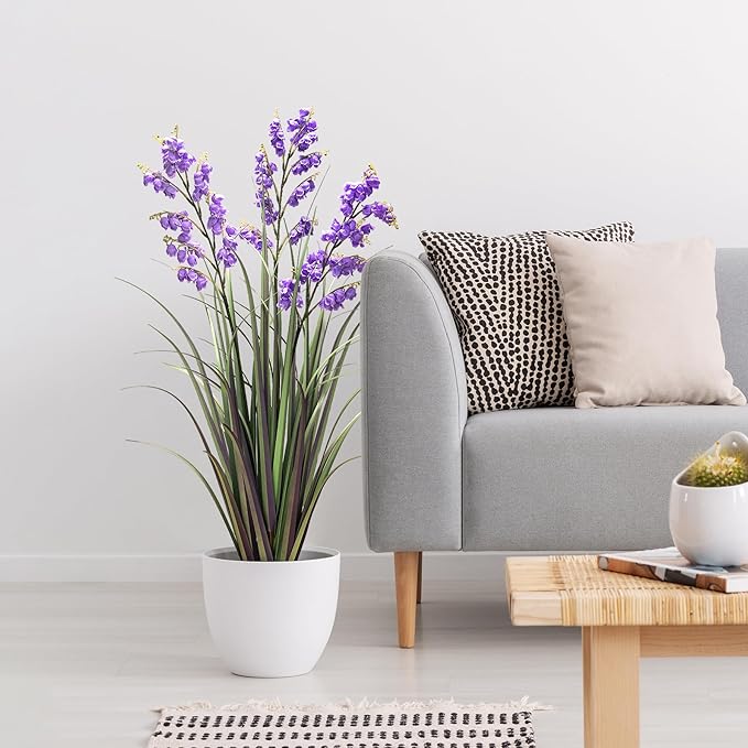 Green Onions Home Decor Fake Plants Lily of The Valley Snake Plant Home DéCor Accents Artificial Grass Room Decor Artificial Plants Indoor Artificial Grass 36“ 1 Pack（Purple）