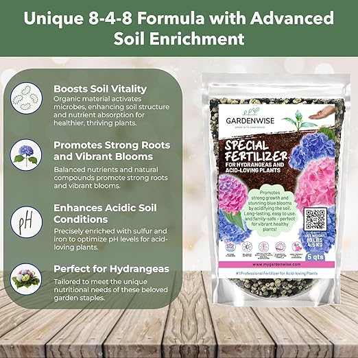 Slow Release Hydrangea Fertilizer with Iron & Sulfur – Indoor & Outdoor Soil Acidifier for Miracle Growth (12 oz)