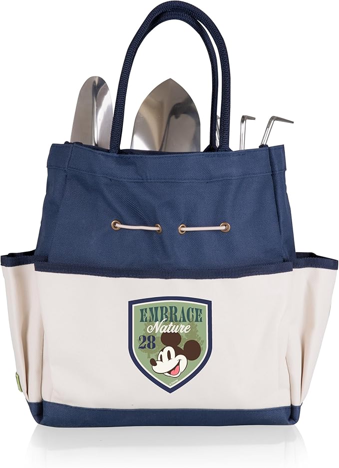 PICNIC TIME Disney Mickey Mouse Garden Bag with Tool Set, Garden Tool Organizer Bag, Gardening Tools Gifts for Women and Men, (Navy Blue with Beige Accents)