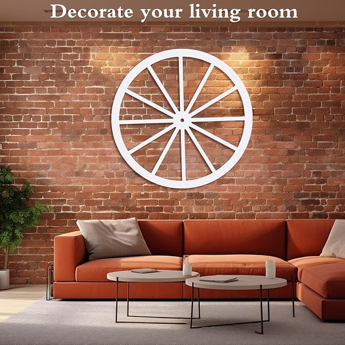 Wood Wagon Wheel Decorative Old Western Style Wagon Wheel Decor Vintage Rustic Wall Hanging Wood Cartwheel Decor for Garden Bar Patio Garage Farmhouse(24 Inch,Old White)