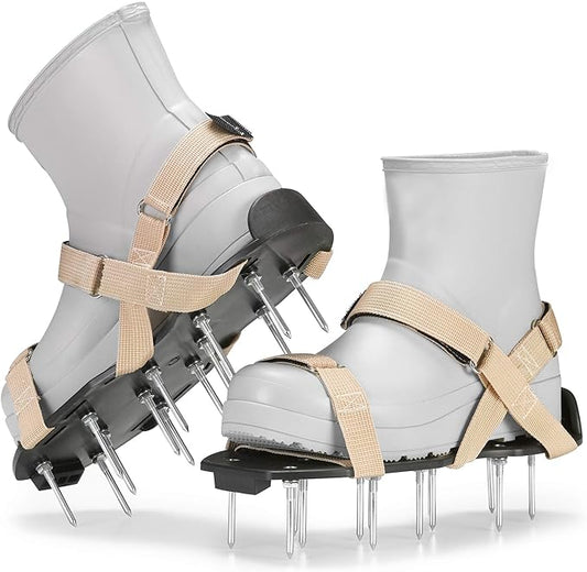 Lawn Aerator Shoes with Hook-and-Loop Straps, Pre-Assembled, Fully Adjustable, One-Size-Fits-All – Lawn and Garden Tool Reduces Thatch, Revives Soil Health (Camel)