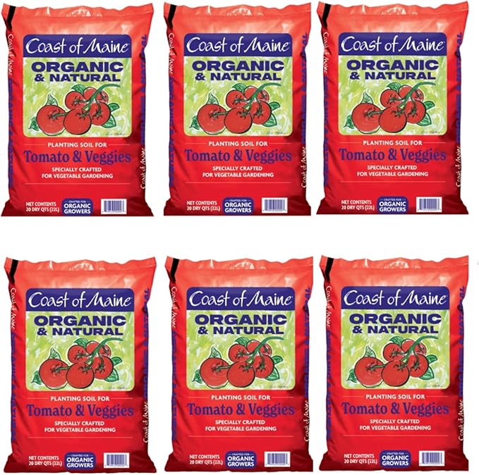 Coast of Maine Tomatoes and Veggies, 20qt (Pack of 6) Organic and Natural Planting Soil, Crafted for Vegetable Gardens and Organic Growers