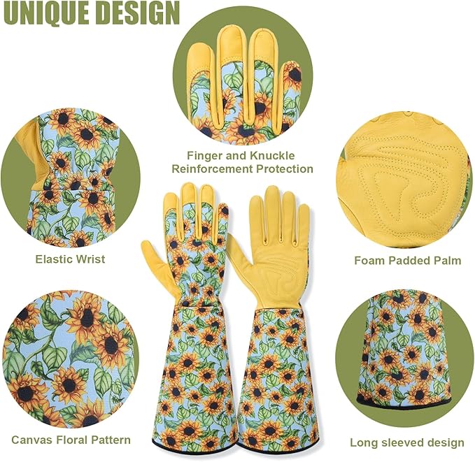 Womens Gardening Weeding Working Gloves, Leather Garden Glove for Women Thorn Proof No Stab for Digging, Planting,Pruning