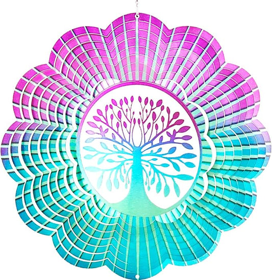 Decoroca Hanging Wind Spinner - Tree of Life 12in Wind Spinner Outdoor, Stainless Steel Wind Spinners Yard Garden Decor Indoor, Kinetic 3D Metal Crafts Ornaments Decoration