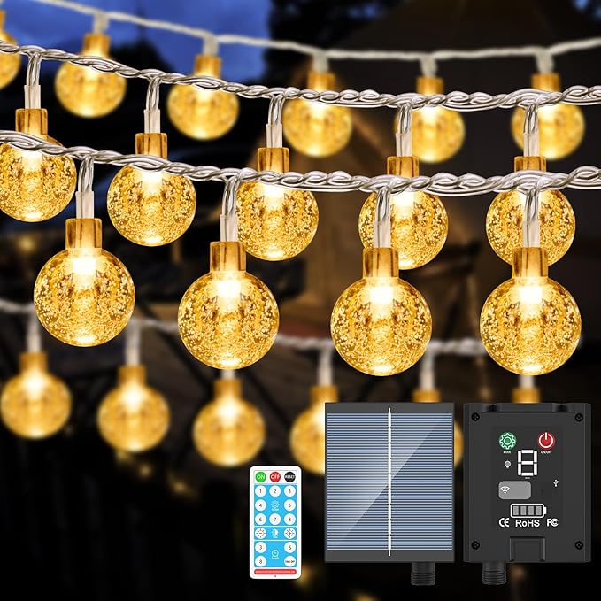 Solar String Lights Outdoor, 56FT 100LED Solar Lights with Remote, IP65 Waterproof, Solar Crystal Globe Patio Lights, 8 Light Modes, Timing, Christmas Decorations for Garden Yard