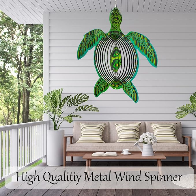 Turtle Ornament Wind Spinners for Yard and Garden, Metal Ornaments for Garden Décor, Outdoor Wind Spinner, Turtle Gifts for Turtle Lovers, Outdoor Garden Decoration, 12 inch Wall Décor by ISEO