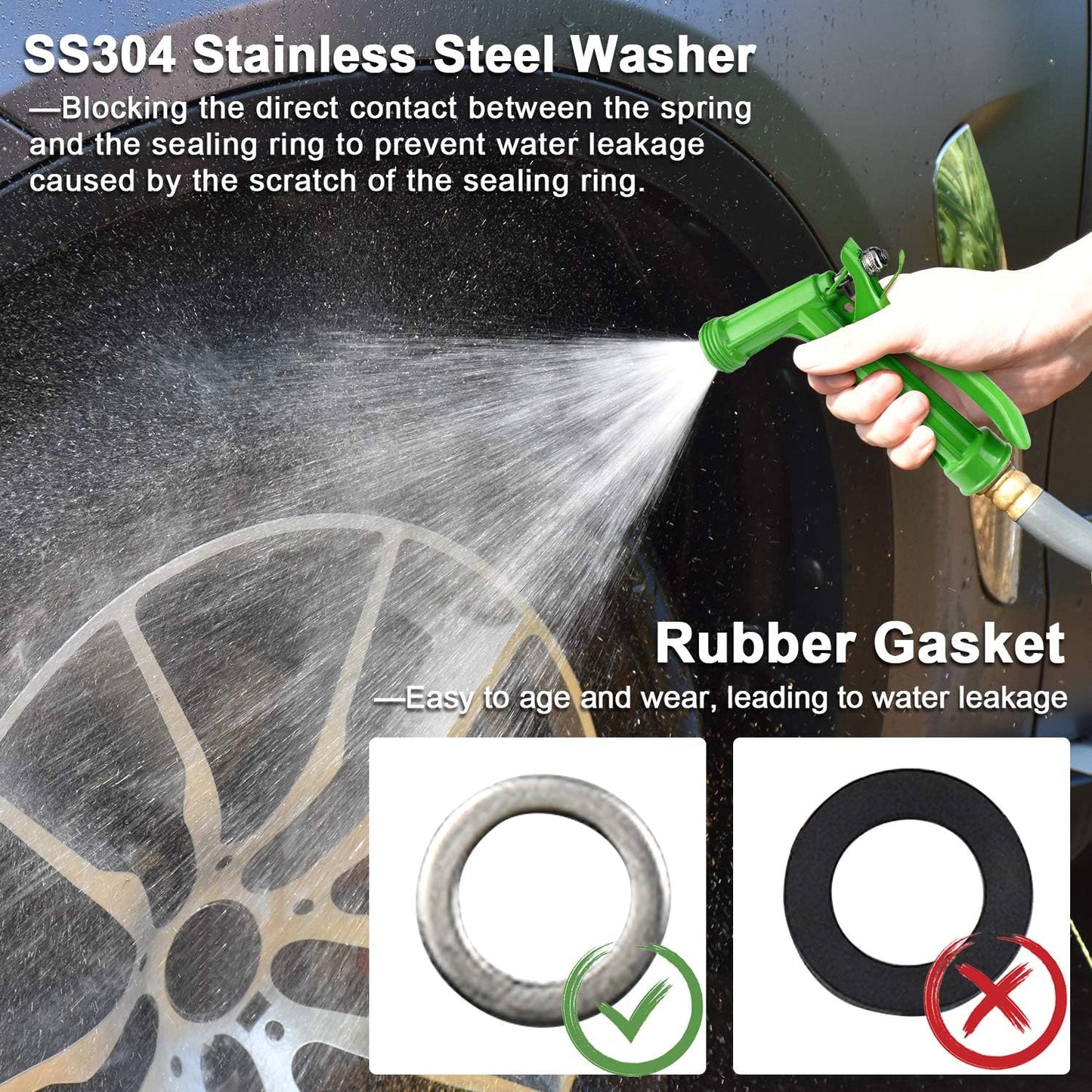 Hose Nozzle 2 Pack, Full Size Pistol Grip Water Nozzle Sprayer with Threaded Front, High Pressure Nozzle, Adjustable Spray Water Flow for Watering, Showering Pet, Washing Car, Cleaning, Green