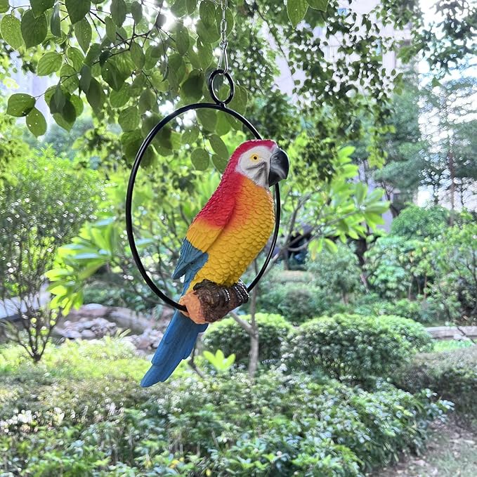 Lifelike Parrot Garden Statues Hanging Decor Ornaments Figurines Sculpture for Patio Lawn Yard, Blue Tail (Blue Tail)