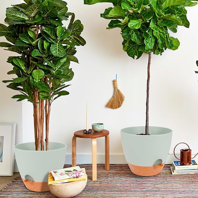 GARDIFE 12 inch planters, Plant Pots,Self Watering Pots, 2 Pack Large Plastic Flower pots with Deep Reservior and High Drainage Holes for Indoor Outdoor Plants and Flowers, Green