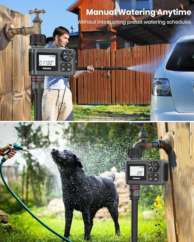 2 PCS Water Timer for Outdoor Garden Hose, Water Sprinkler Timer with Rain Delay/Manual/Automatic Drip Irrigation and Lawn Watering System for Yard