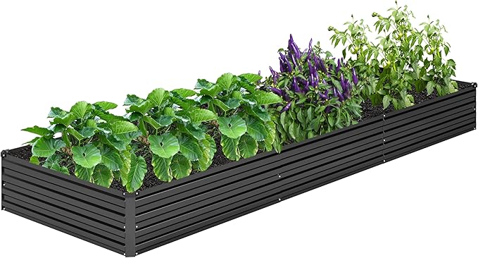 12x4x1FT Galvanized Raised Garden Bed Kit,Vegetable Boxes-Rectangle Metal Flower Box,Large Planter Raised Beds Outdoor Garden for Planting,Fruit,Herb-Black