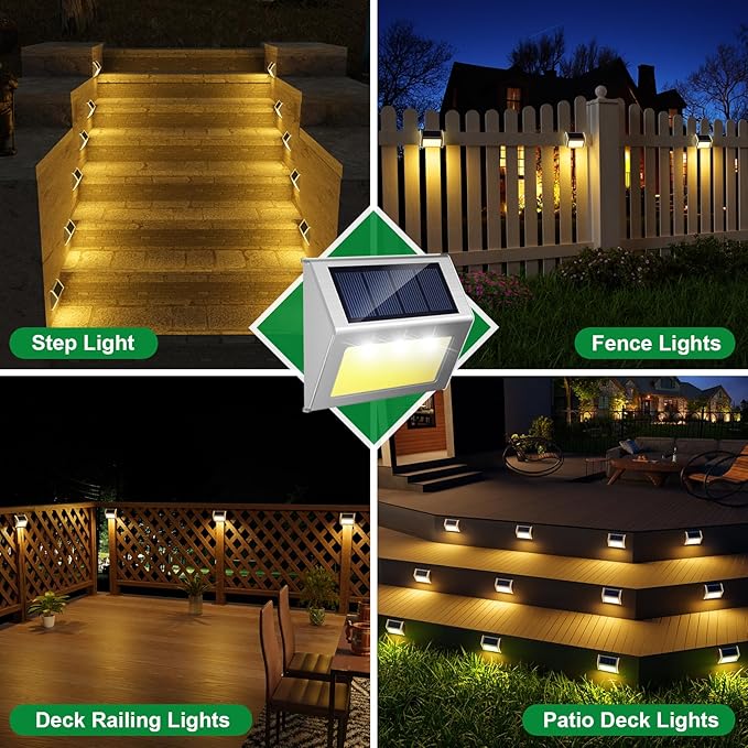 JSOT Solar Lights Outdoor for Deck,Waterproof Solar Powered Steps Light Outdoor Wireless LED Lamp Fence Lighting Walkway Patio Stair Garden Path Rail Backyard Fences Post 8 Pack Warm White