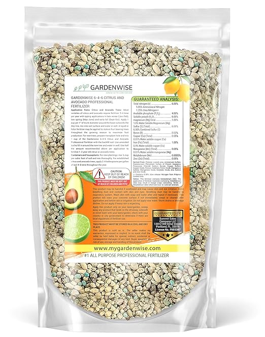 6-4-6 Avocado and Citrus Tree Professional Fertilizer Plant Food for Outdoor/Indoor Gardening; Quick-Release Nitrogen Fertilizer; Orange, Lime, Avocado and Lemon Tree Fertilizer (5 QUARTS)