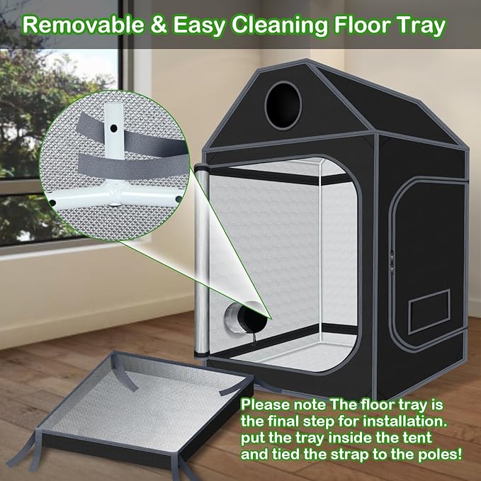 5x5 Grow Tent, 60"x60"x72" Roof Cube Plant Grow Tent, Indoor Growing Tent with Observation Windows, Lightproof Roof Cube Tent with Floor Tray, Mylar Hydroponic Tent