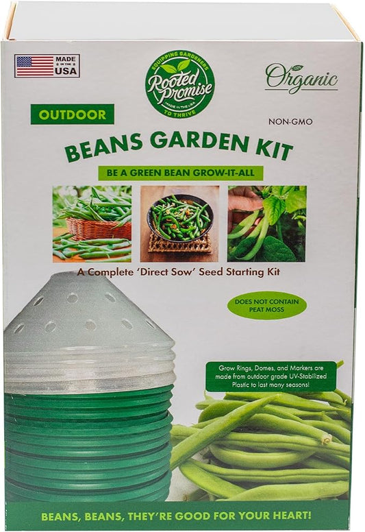 Beans Garden Kit with Grow Rings, Greenhouse Germination Domes, Seeds, Markers, Instructions – Gardening Gift for Mom, Teachers, Women, and Men – Made in USA