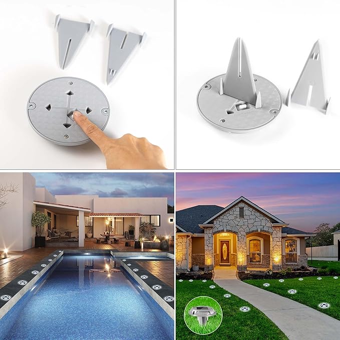 Solar Driveway Lights Outdoor - Solar Deck Lamp 2PCS Driveways Dock Lights IP68 Waterproof Outdoor Warning Step lamp for Sidewalk Garden(Cool White/Warm White) (2)