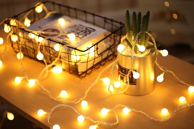 Globe String Lights 49 Feet 100 led,8 Modes Fairy Plug in Indoor String Lights for Bedroom,Classroom,Outdoor, Patio,Garden,Party,Wedding-Warm White