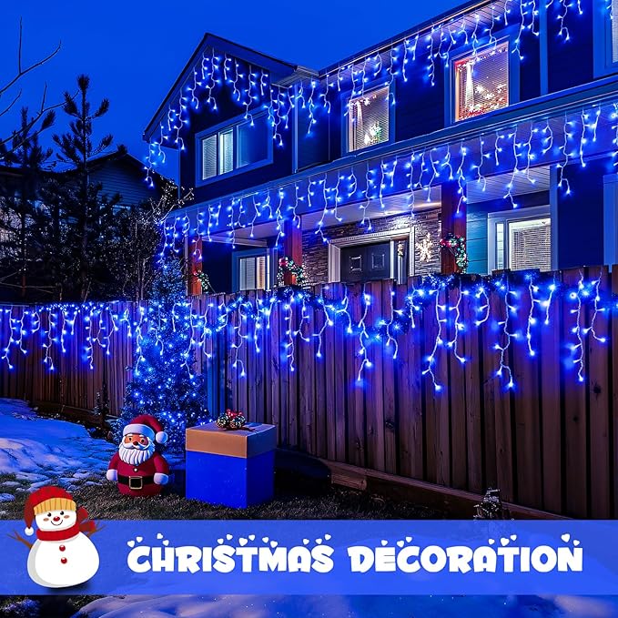JMEXSUSS 800 LED Blue Icicle Christmas Lights Outdoor, Icicle Lights for Outside with 160 Drops, Blue Christmas String Lights Indoor Outdoor for Party Holiday Christmas Decoration