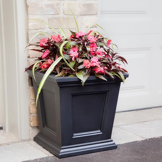 Mayne Fairfield 16-Inch Square Planter – Self-Watering, Weather-Resistant Planter for Flowers – Durable Outdoor Design for Patio, Porch, or Entryway