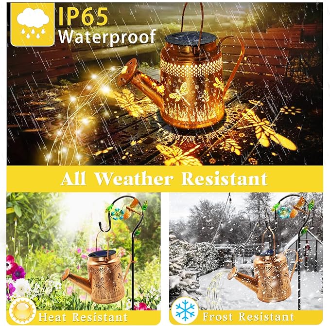 Solar Lights Outdoor Garden Decor, Dragonfly Hanging Watering Can Landscape Lights Waterproof Yard Decorations for Outside Porch Patio Backyard, Gardening Gift for Mom Grandma Women Birthday