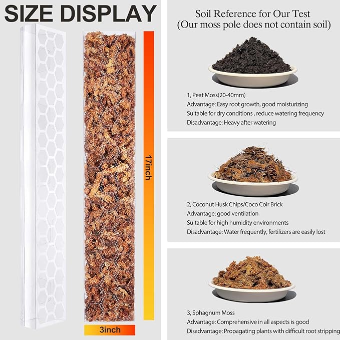 6 Pcs 17 Inch Plastic Moss Pole for Plants Monstera,Designed Specifically for Climbing Plants, Stackable Plant Support for Indoor Plants