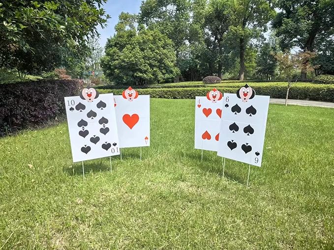 4 PCS Queen's Soldiers Yard Signs with Stakes Trick or Treat Party Hearts Costume Decor Large Lawn Sign Halloween Decorations Outdoor