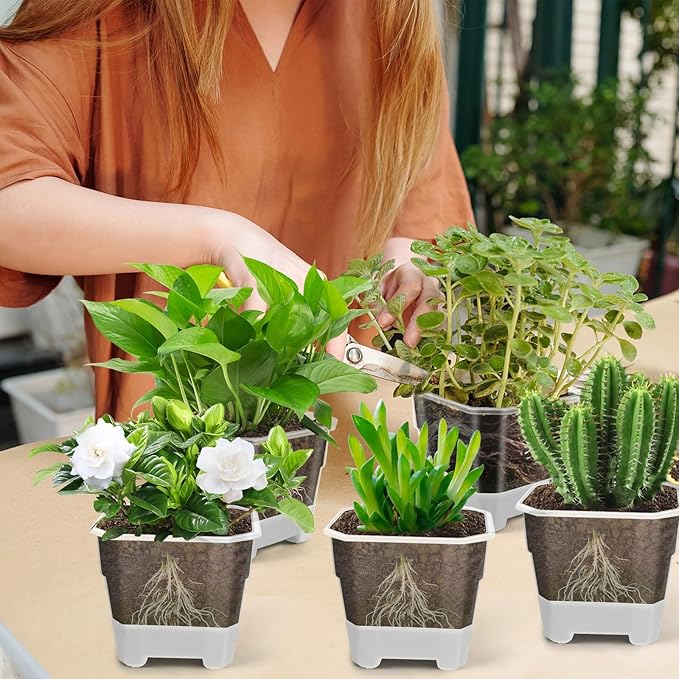 15 Packs 4 Inch Reinforced Clear Nursery Pots for Plants, Plastic Plant Pots with Silicone Base for Easy Transplant, Reusable Seedling Planting Pots Seed Starter with Drainage Holes (15, Gray)