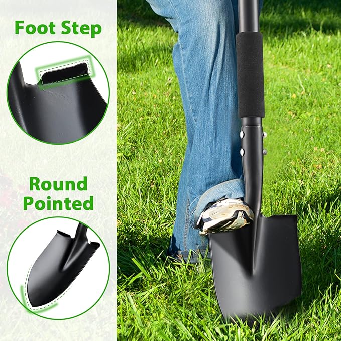 Shovel, Small Shovels for Digging Gardening, 31” Garden Shovel for Camping, Off Road, Heavy Duty Spade Shovel with Round Point Blade, D-Handle, Comfort Grip, Metal Shovel Rust-Proof, Lightweight