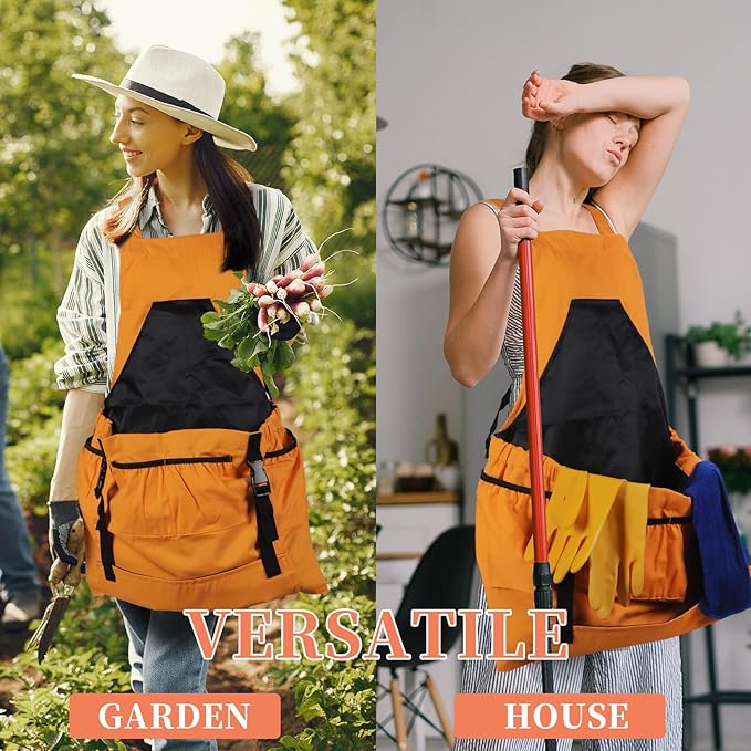 Gardening Apron,Unisex 8Oz Waterproof Canvas Garden Apron with Pockets for Harvesting, Gardening Gifts for Women