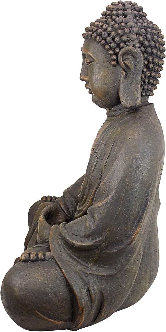 Design Toscano Meditative Asian Decor Grand Temple Indoor/Outdoor Garden Statue, Medium, 25 inches tall, Cast Stone Resin, Dark Stone Finish