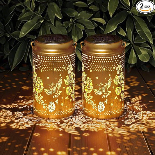 2 Pack Hummingbird Solar Lanterns Outdoor Waterproof, Metal Hanging Lights Decorations for Garden Yard Lawn Patio, Hummingbird Gifts for Women Mom Grandma Sister for Mother'Day Christmas