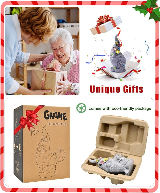 Nacome Solar Funny Gnome Statue for Garden: Outside Decor with Blow Bubbles Ball Lights Clearance for Yard Art Lawn Ornaments Porch Patio Balcony - Birthday Gifts for Grandma Mom Women