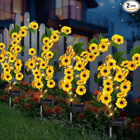 Solar Garden Lights Outdoor, 2 Pack New Sunflower Light for Outside, Solar Willow Vine Light with 46 LED Sunflowers, Waterproof Decor for Yard, Patio, Pathway, Gardening Gifts (4Pack Sunflower)