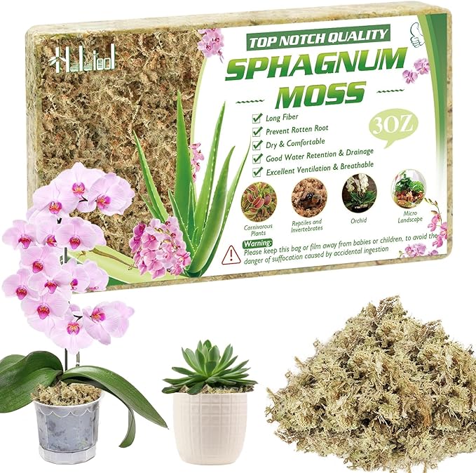 Halatool Sphagnum Moss, 3OZ(4QT) Natural Sphagnum Moss for Plants, Premium Long Fiber Dried Sphagnum Peat Orchid Moss for Repotting Carnivorous Succulents Garden Flowers Terrarium and Reptiles