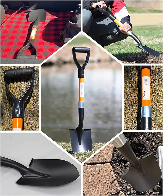 Ashman Short Handle Digging Shovel (1 Pack) Kids Beach Shovel, Shovel for Digging 27-inch with Sturdy Blade, Small Garden Shovel, Kids Snow Shovel, Shovels for Gardening with D- Handle Gardening Tools