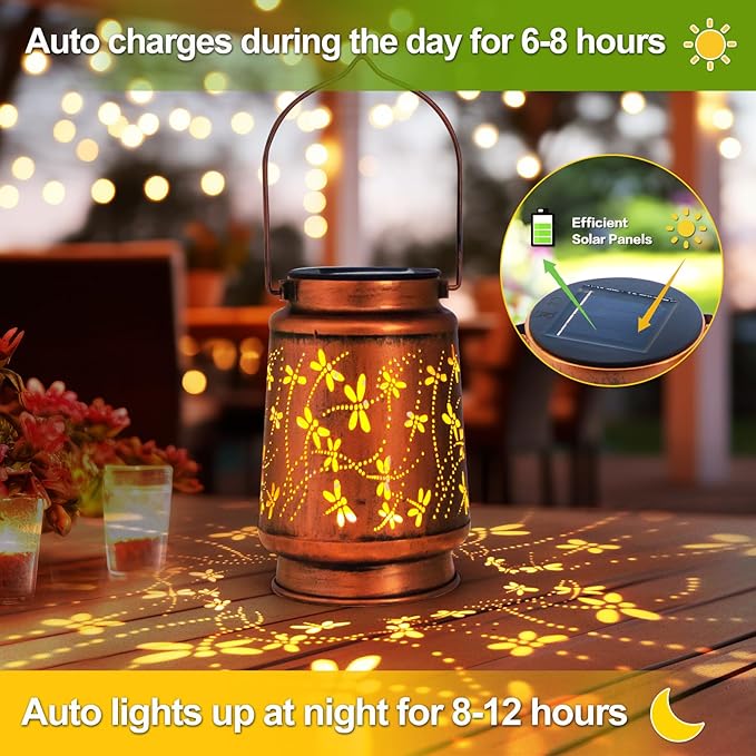 Mothers Day Gifts, 2 Pack Dragonfly Solar Lanterns Outdoor Hanging Lantern Lights, Waterproof LED Garden Decorative Light for Patio Yard Pathway Lawn Front Porch Tree