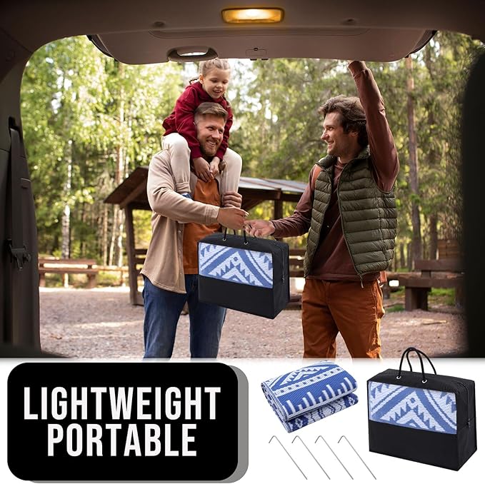 OLANLY Outdoor Rug Waterproof 9x18 ft, Reversible Outdoor Plastic Straw Rug, Boho Patio Rug, Indoor Outdoor Carpet, RV Mat Outside for Patio, Camp, Picnic, Balcony, Deck, Backyard, Blue & White