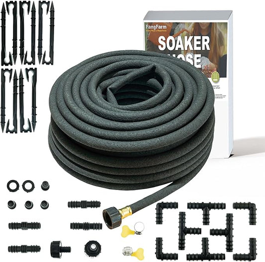 Durable Soaker Hose for Garden: 1/2" Diametere with Drip Irrigation Fittings Kit - Save 70% Water For Lawn/Flower beds/Vegetable (100FT)