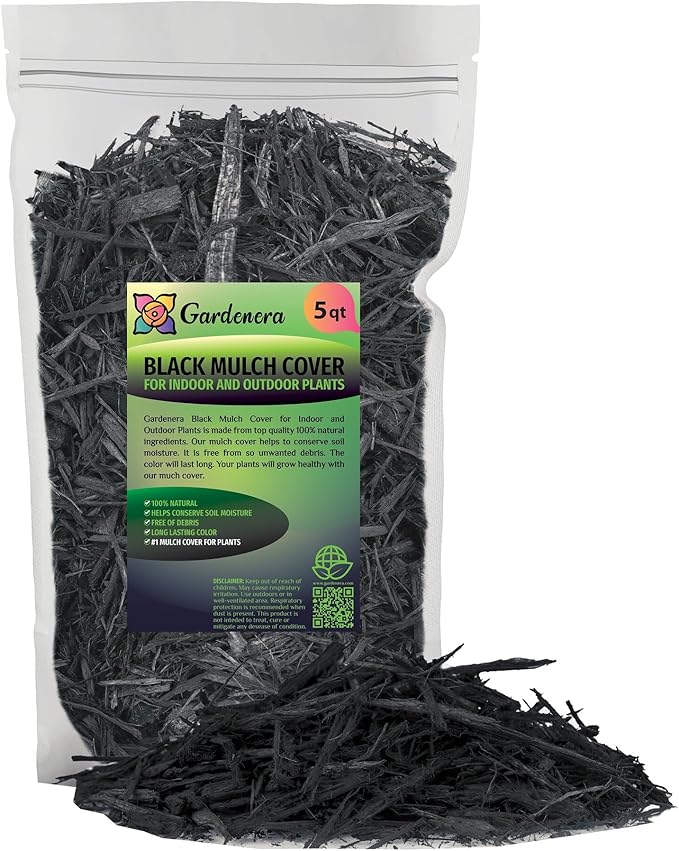 Premium Black Mulch by Gardenera - Beautify Your Garden and Support Plant Health - 5 QUARTS