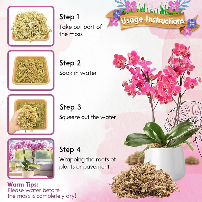 Riare 3.5 OZ Premium Sphagnum Moss for Plants- 4QT Natural Long Fiber Sphagnum Peat Moss Dried, Plants Moss Orchid Potting Mix for Orchids Repotting, Carnivorous Succulent Potted Plants and Reptiles