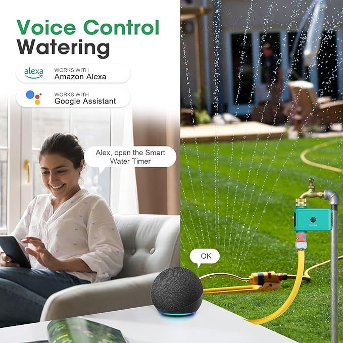 Smart Water Timer with WiFi Hub for Outdoor Watering, Automate Irrigation System Controller for Lawn, Garden, & Yard Care Green-Brass Inlet & Plastics Outlet (1-Outlet)